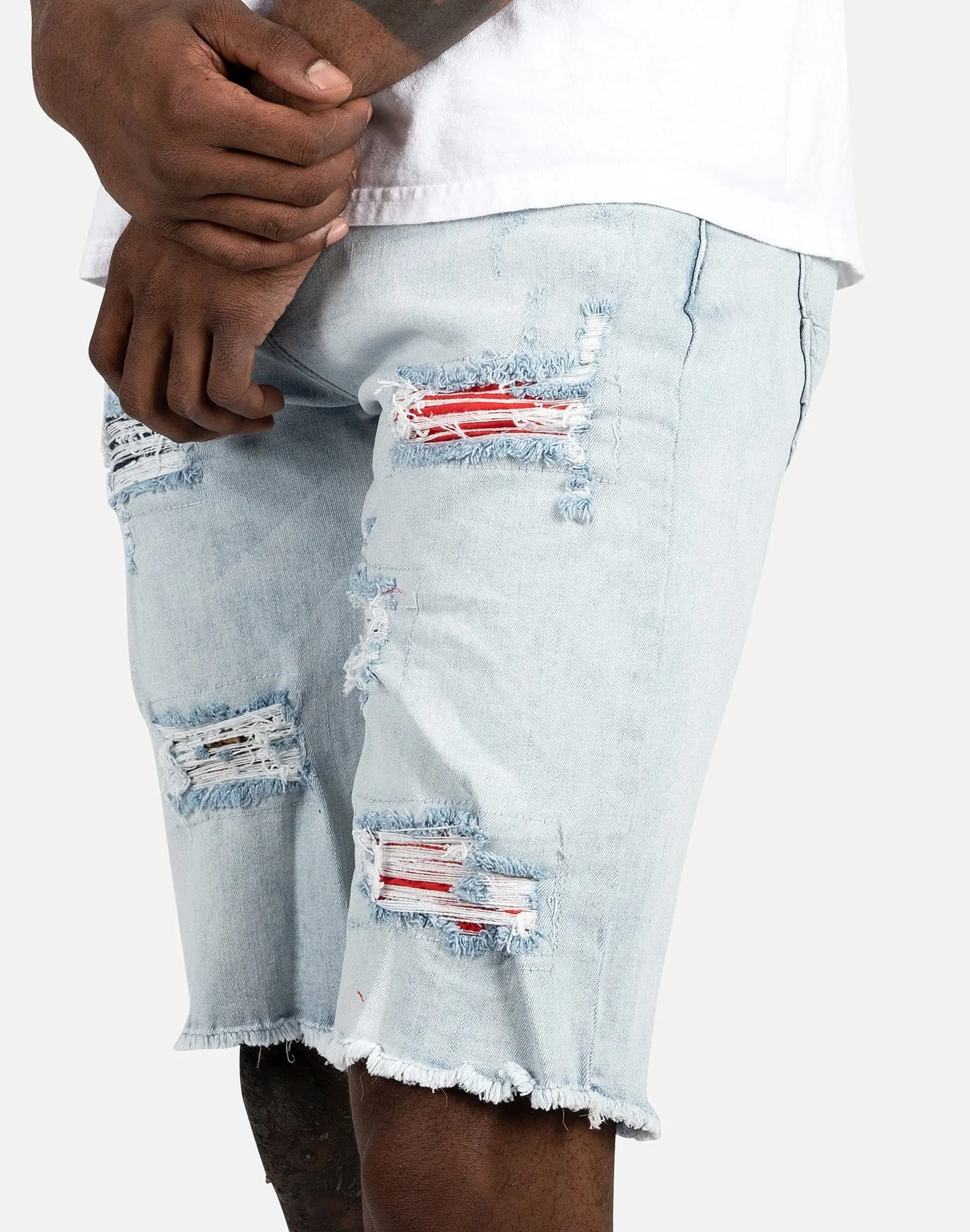 Kilogram Multi-Print Rip & Repair Jean Shorts