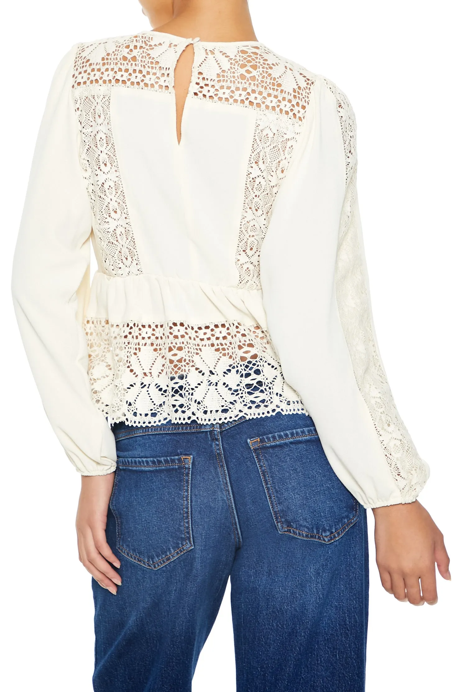 Lace Flounce Peasant-Sleeve Top