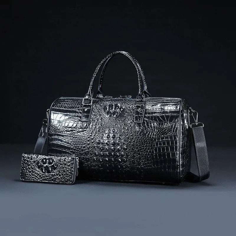 Large Capacity Shoulder Duffel Textured Leather Bag