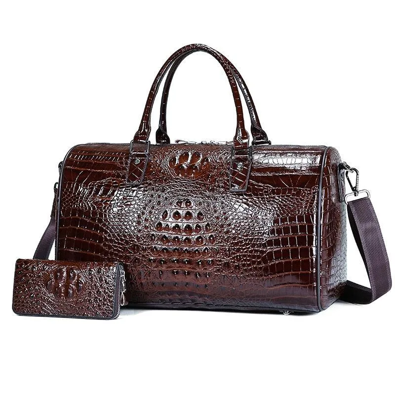 Large Capacity Shoulder Duffel Textured Leather Bag