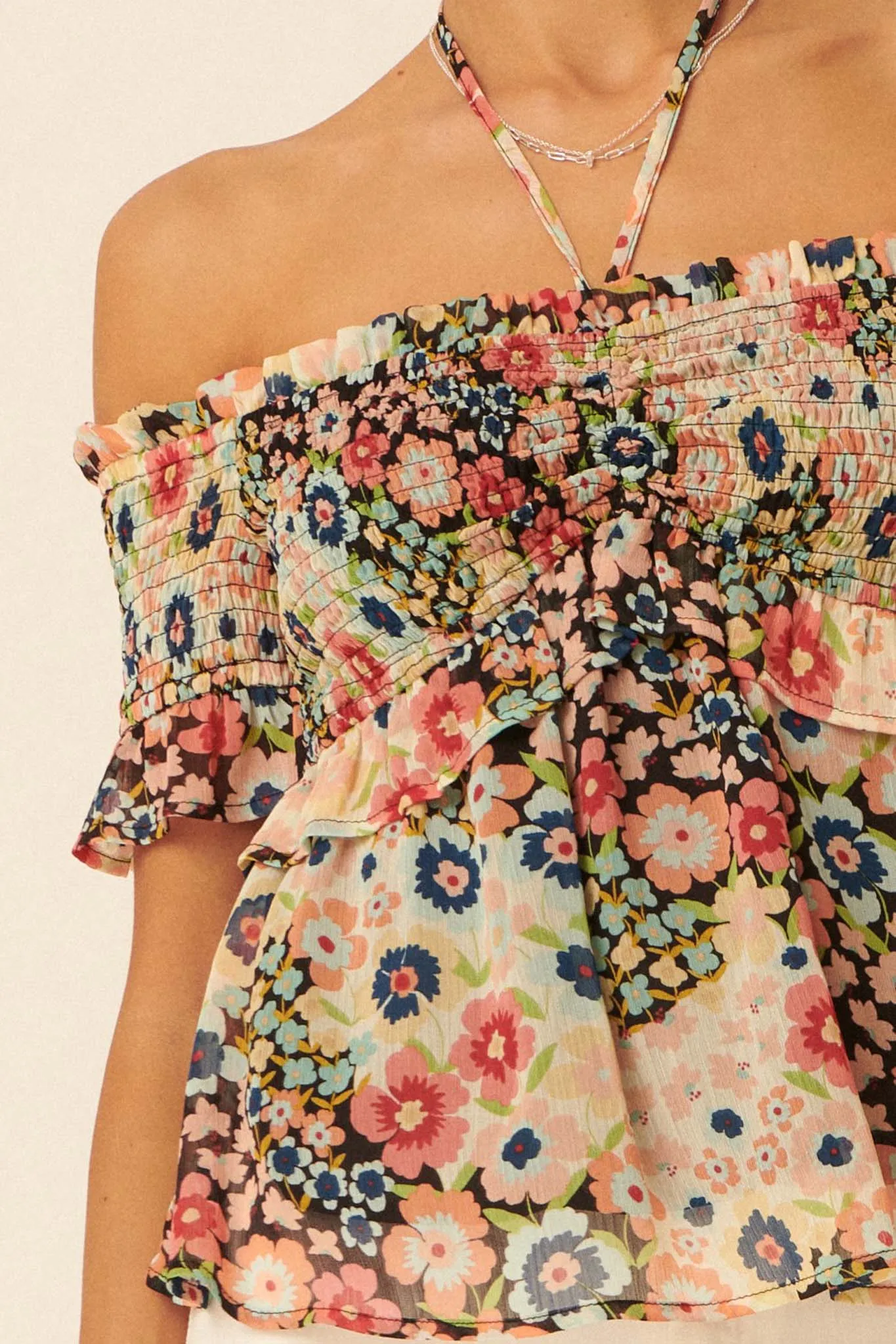 Let It Grow Smocked Floral Off-Shoulder Top