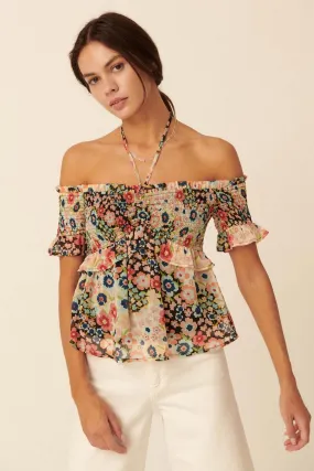 Let It Grow Smocked Floral Off-Shoulder Top