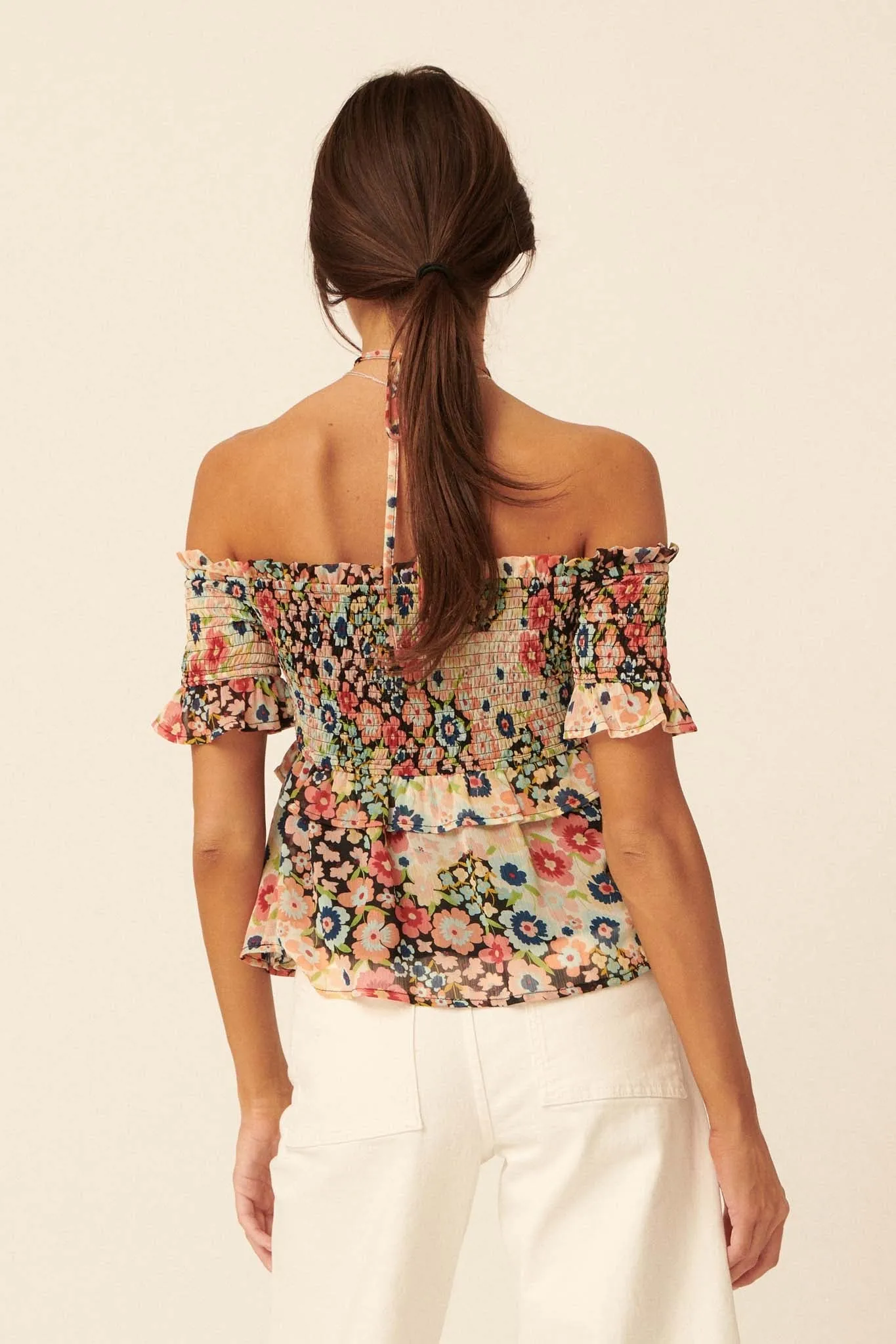 Let It Grow Smocked Floral Off-Shoulder Top