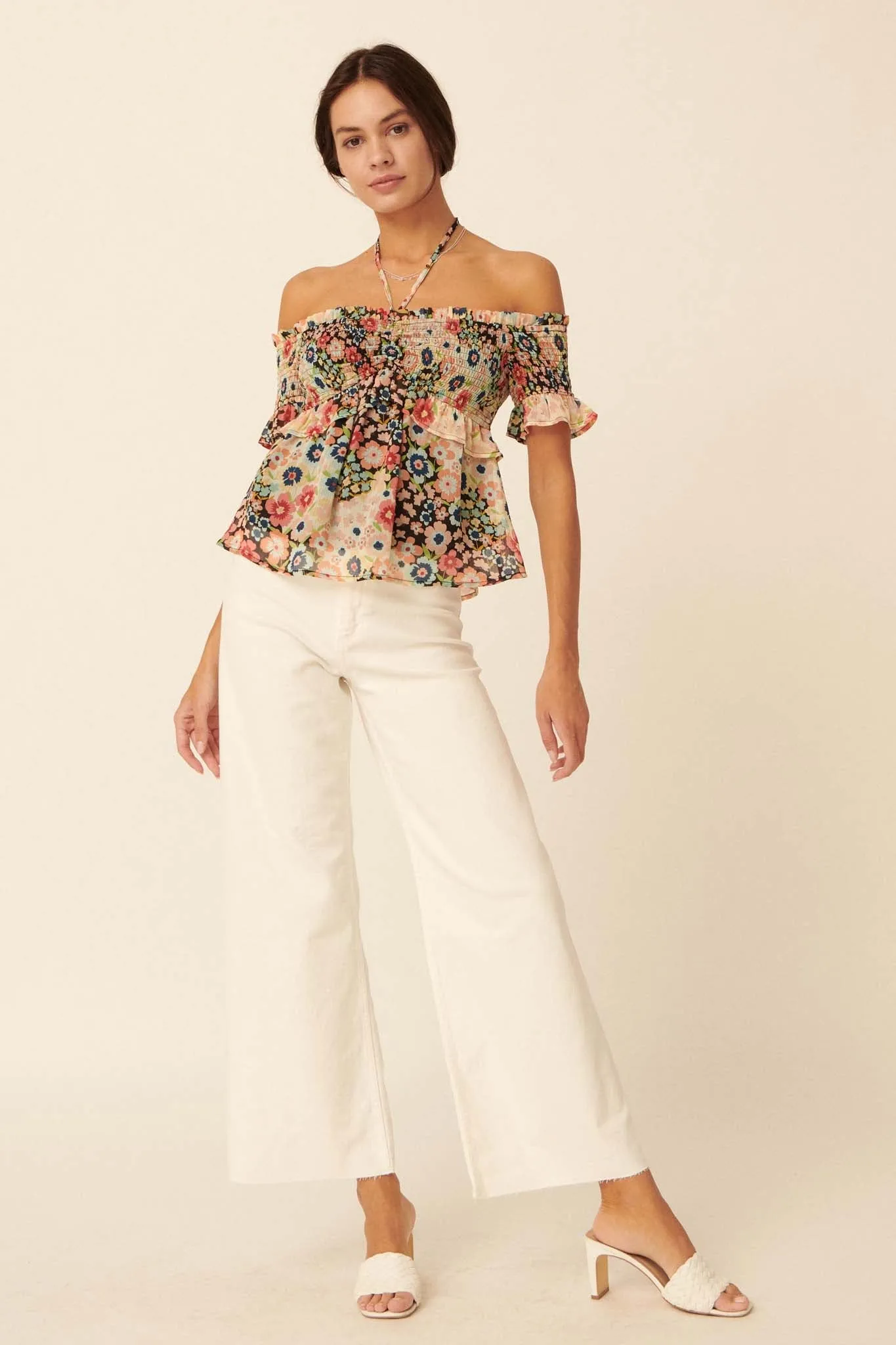 Let It Grow Smocked Floral Off-Shoulder Top