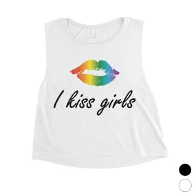 LGBT Kiss Girls Rainbow Lips Womens Crop Top