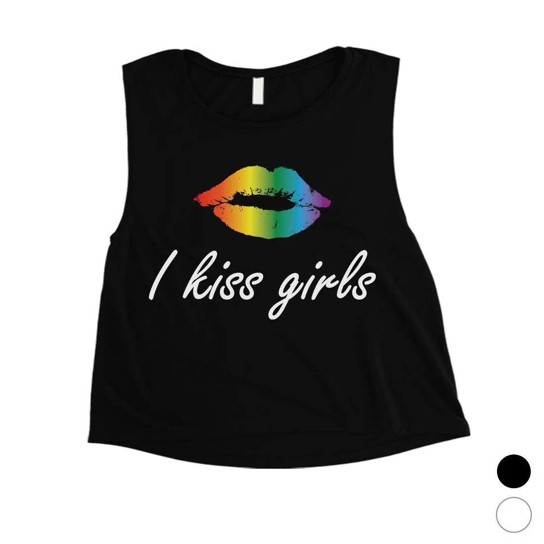 LGBT Kiss Girls Rainbow Lips Womens Crop Top