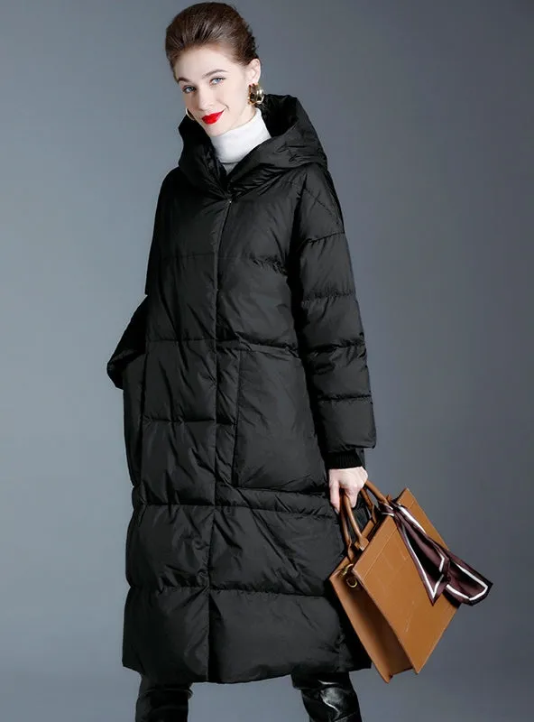 Long Loose Thickened White Duck Down Coat