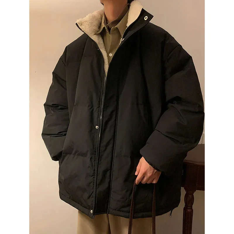 Men Harajuku Warm Bubble Coat Winter Jacket Stand Collar Oversize Parkas Korean Style Male Padded Coat Korean Puffer Jackets