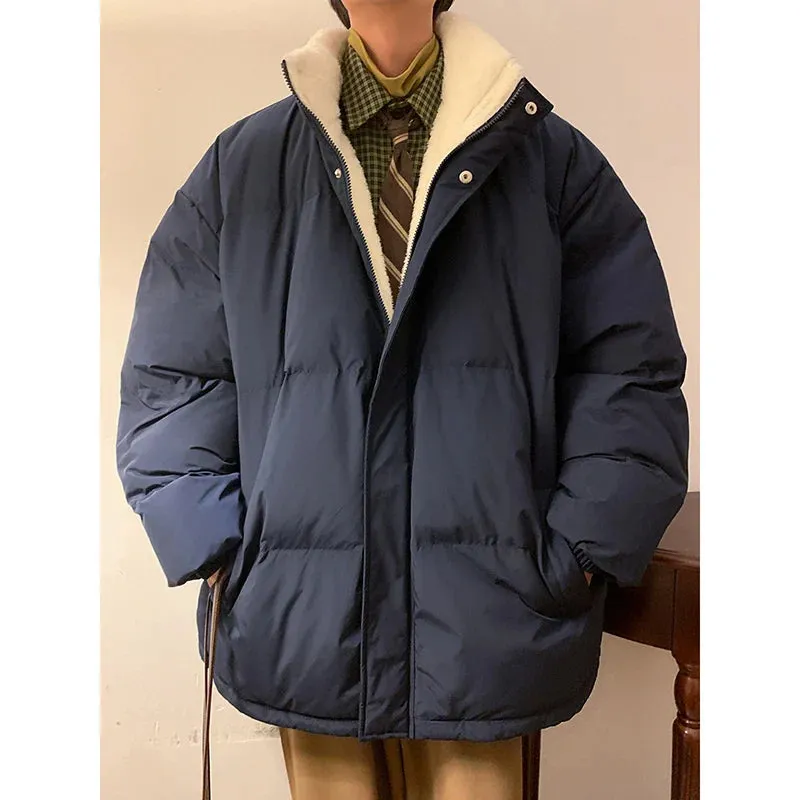 Men Harajuku Warm Bubble Coat Winter Jacket Stand Collar Oversize Parkas Korean Style Male Padded Coat Korean Puffer Jackets