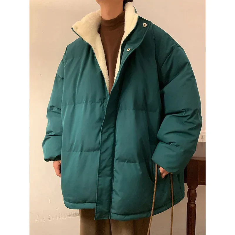 Men Harajuku Warm Bubble Coat Winter Jacket Stand Collar Oversize Parkas Korean Style Male Padded Coat Korean Puffer Jackets