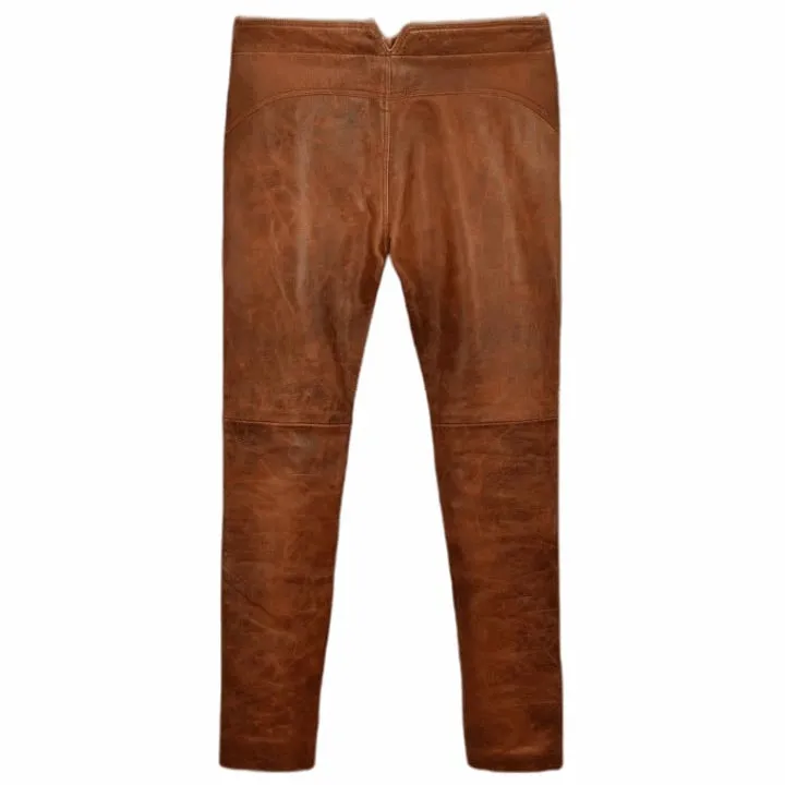 Men's Distressed Brown Leather Pant