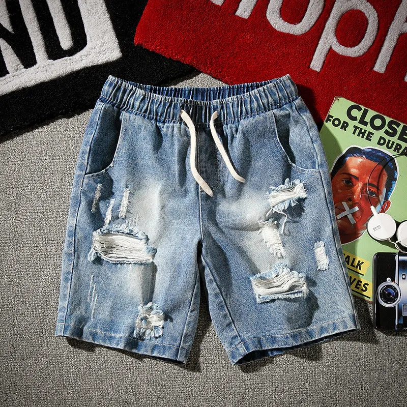 Men's ripped denim shorts