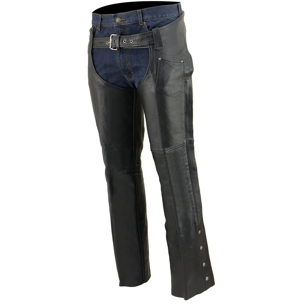 Milwaukee Leather Chaps for Men's Black Premium Leather Fully Lined - Coin Pocket Motorcycle Riders Chap - SH1115