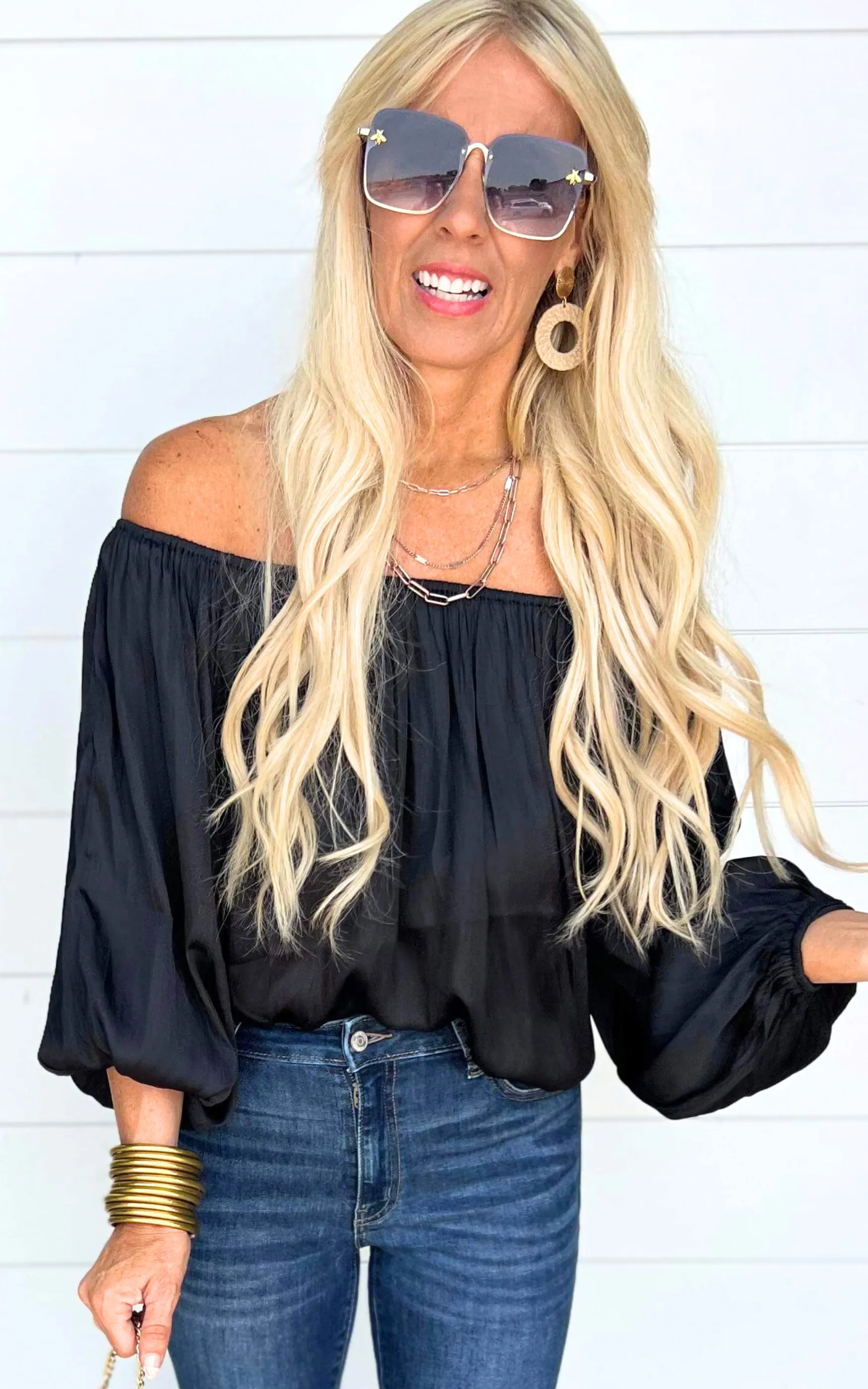 Off the Shoulder Peasant Top - Black | FINAL SALE