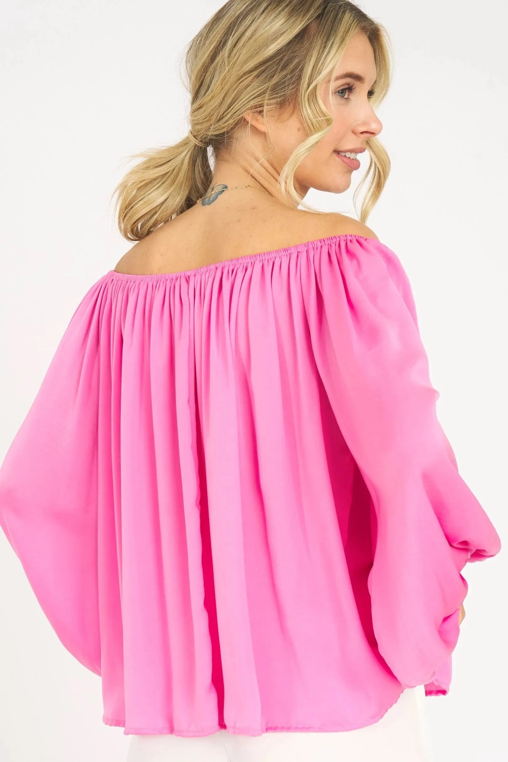 Off the Shoulder Peasant Top - Hot Pink | FINAL SALE