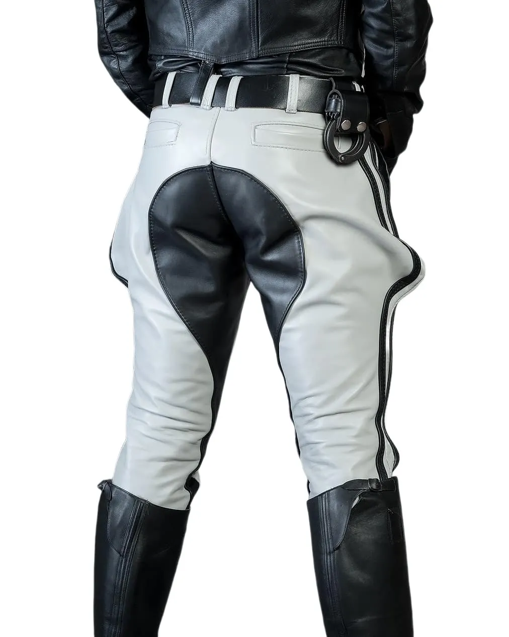 Original Cowhide Leather Breeches White - Black Stripes