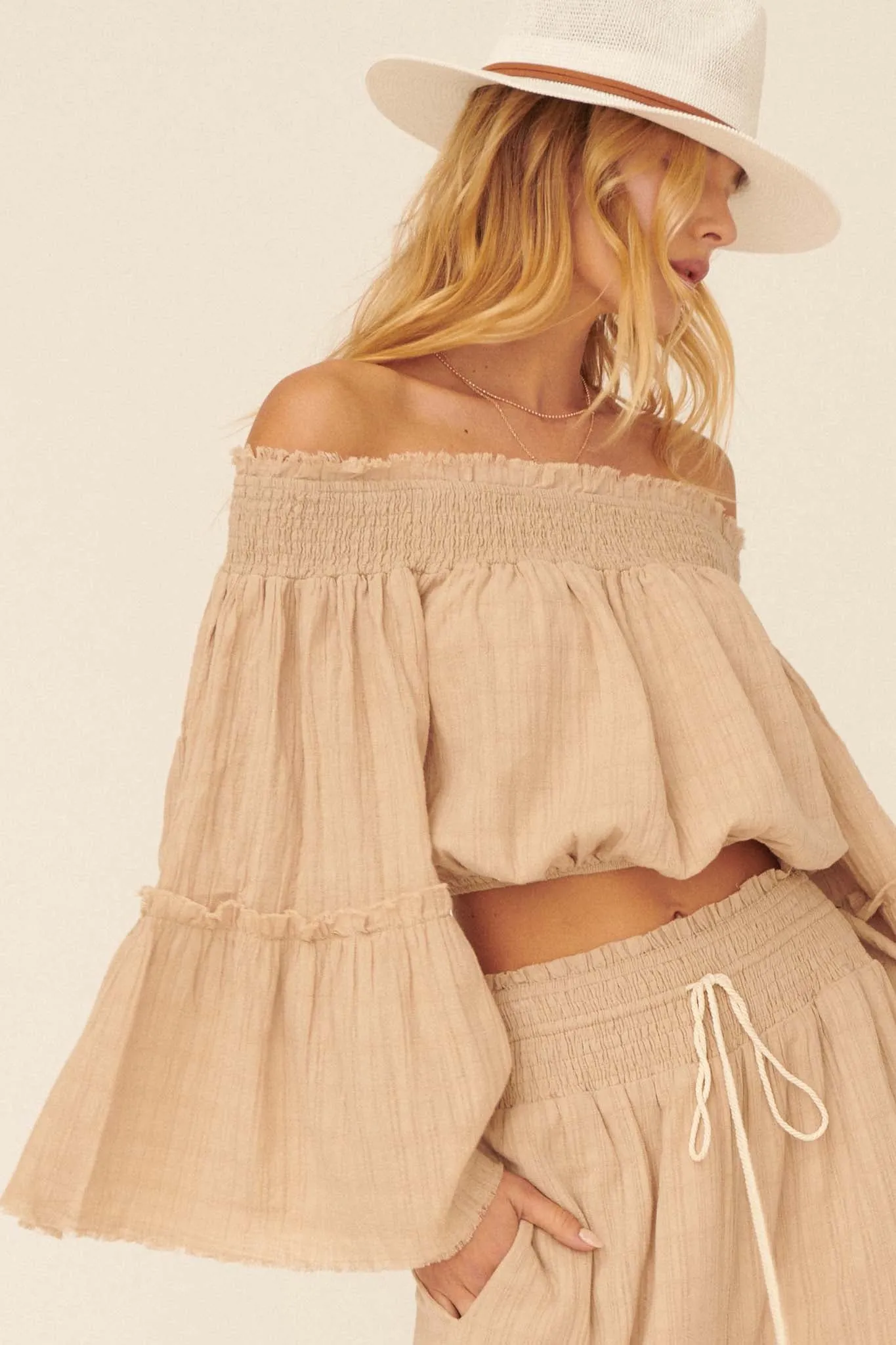 Place in Time Ruffled Off-Shoulder Crop Top