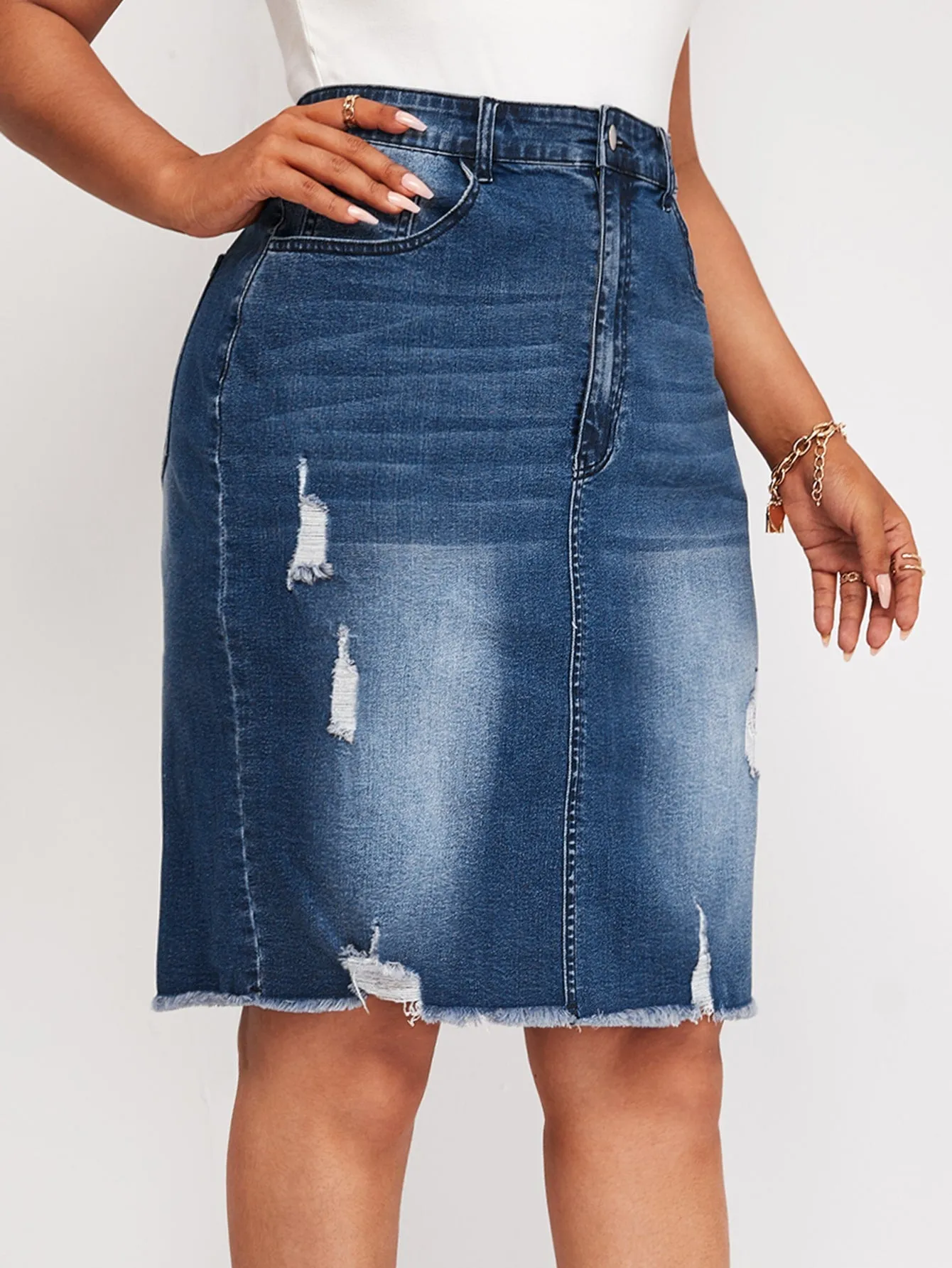 Plain Split High Waist Short Plus Size Denim Skirt