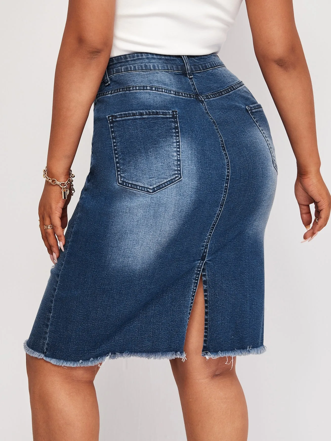 Plain Split High Waist Short Plus Size Denim Skirt