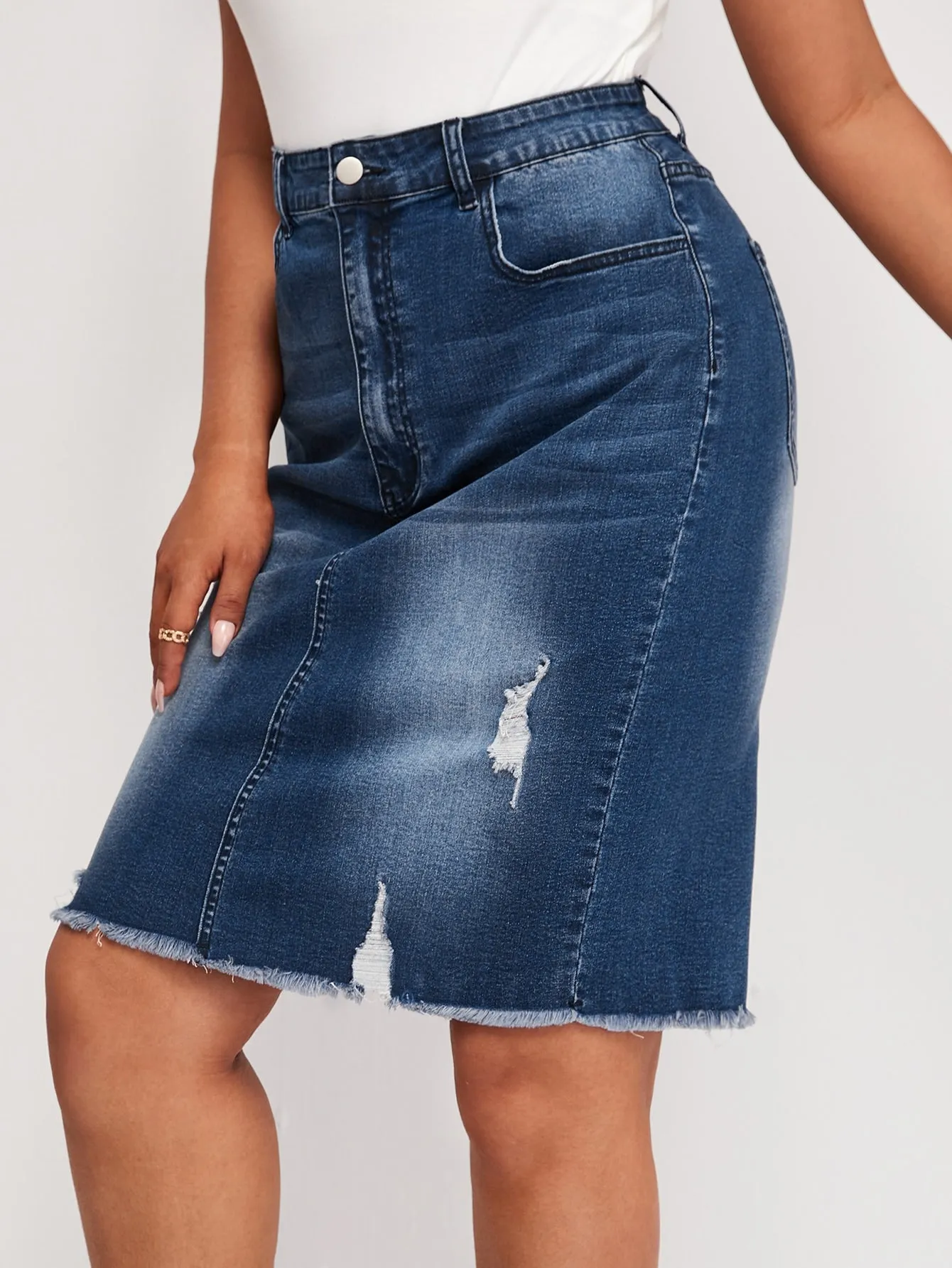 Plain Split High Waist Short Plus Size Denim Skirt