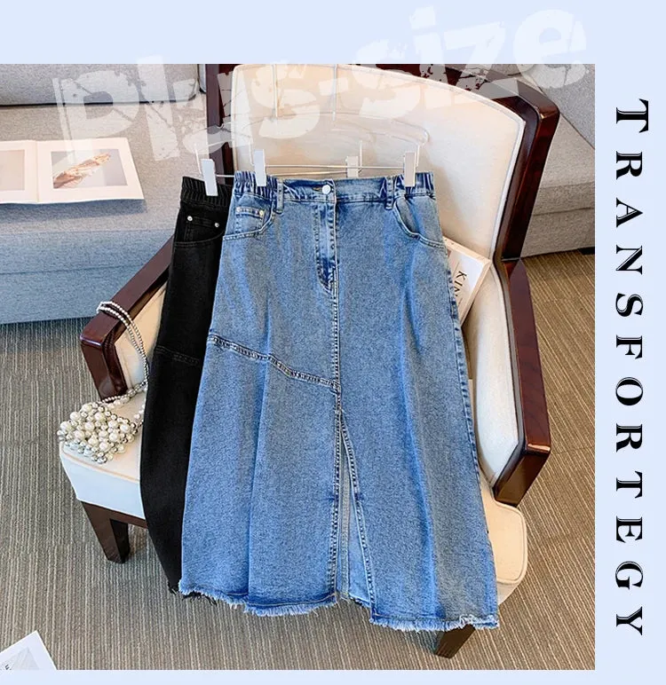 Plus Size Casual Denim Loose Skirts