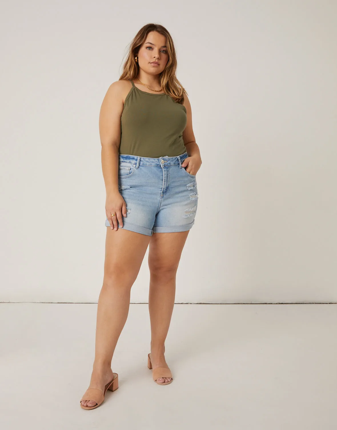 Plus Size Cuffed Ripped Shorts