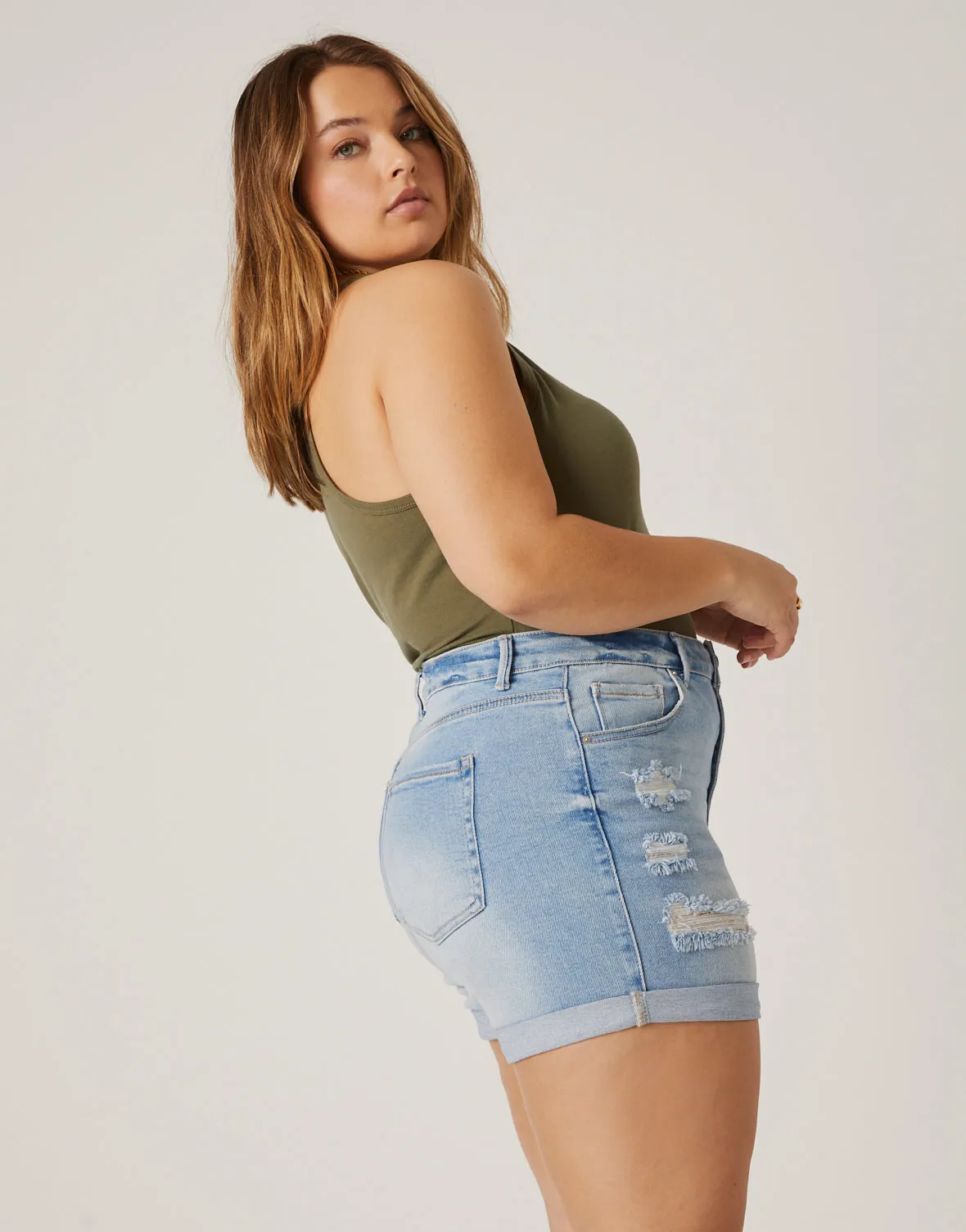 Plus Size Cuffed Ripped Shorts