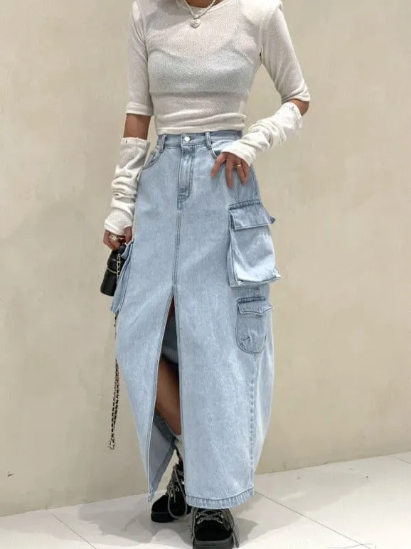 Pocket Denim Long Skirt