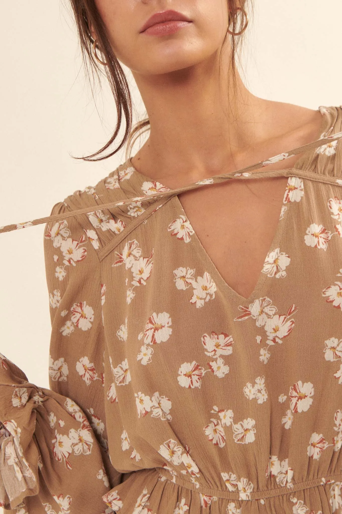 Poetic Petals Ruffled Floral Cropped Peasant Top