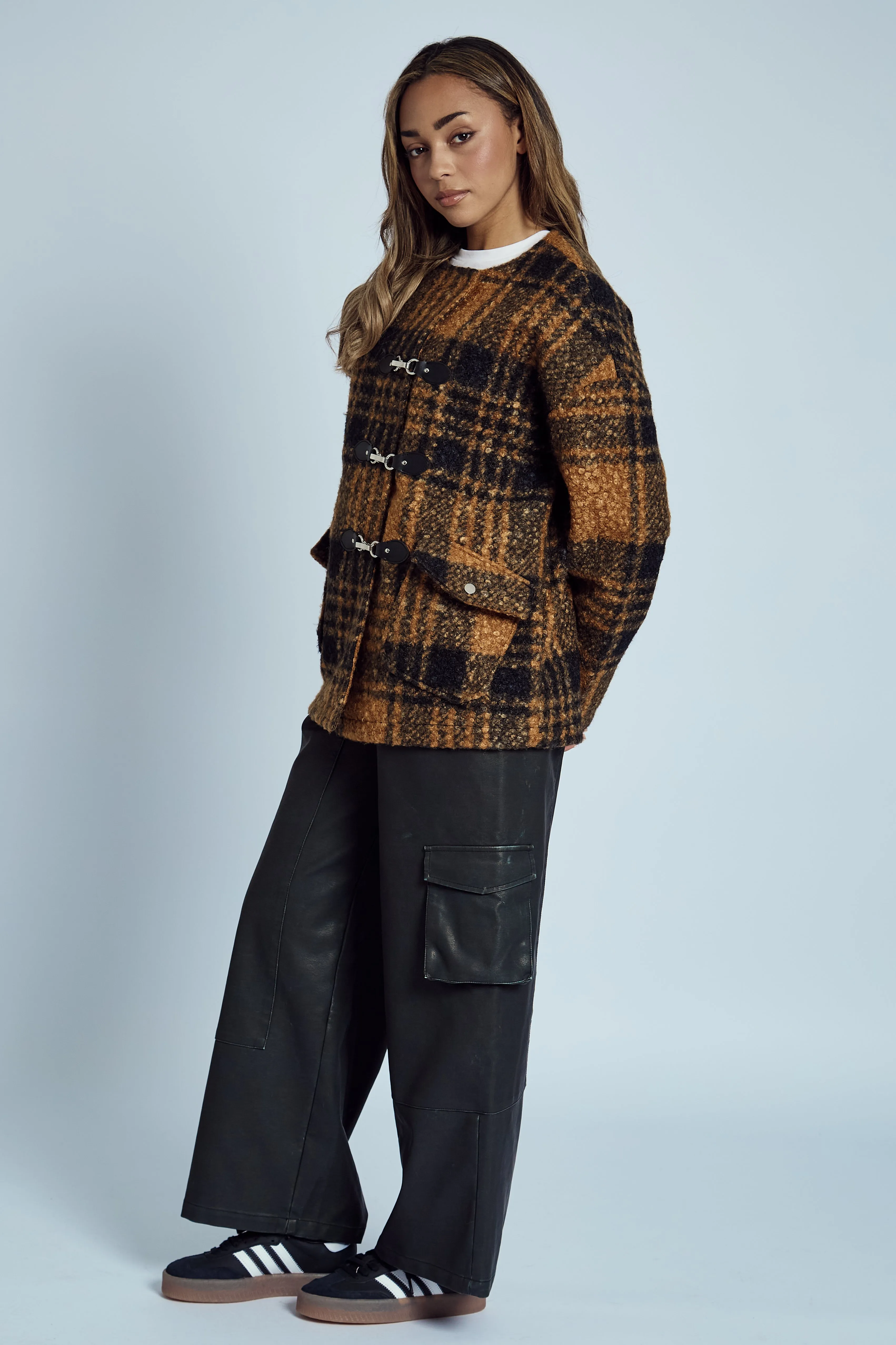 RAMOS BOUCLE CHECK WRAP COAT