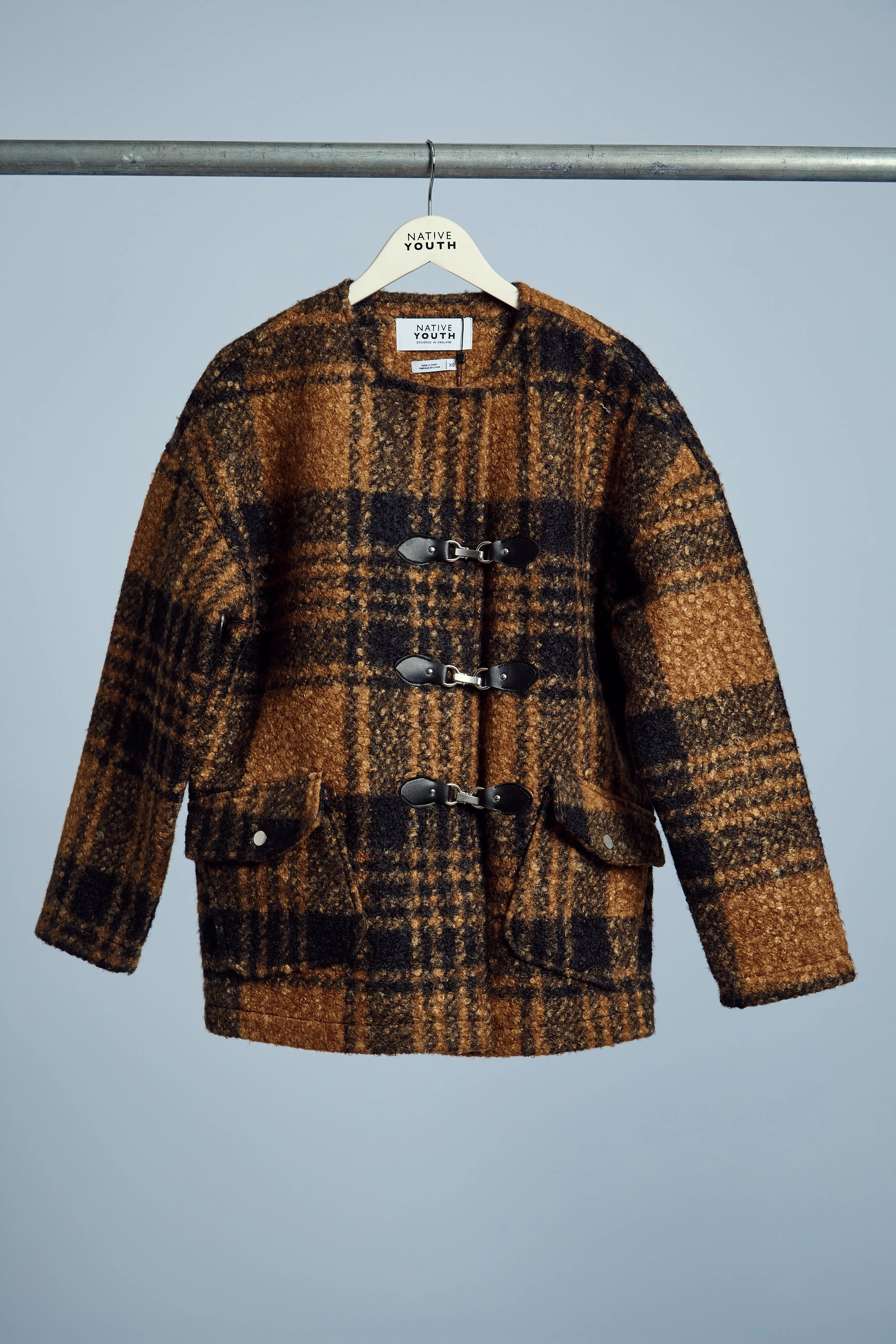 RAMOS BOUCLE CHECK WRAP COAT