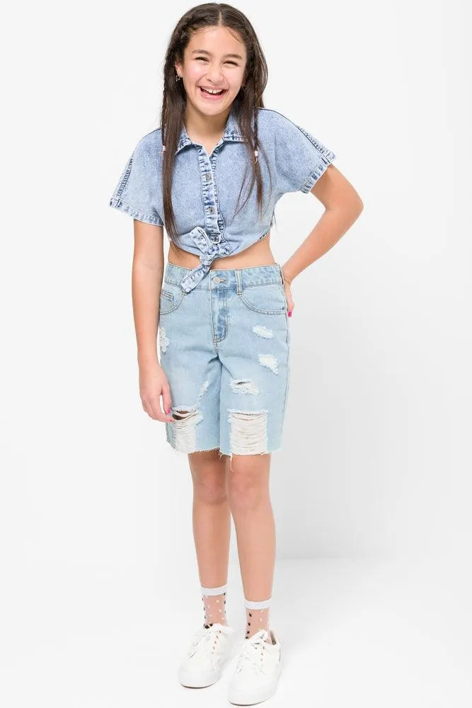 Ripped Denim Shorts Light Blue