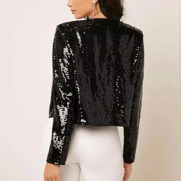 Round Neck Long Sleeve Color Cardigan Sequin Jackets Wholesale Womens Clothing N3824080500005