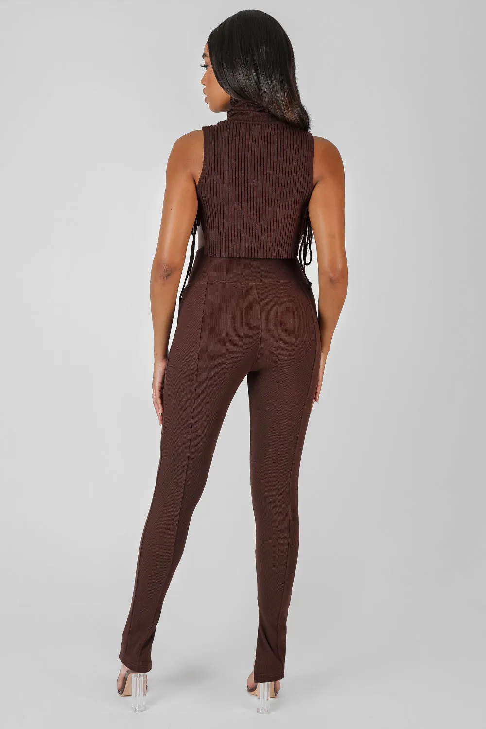 Split Hem Ribbed Legging Chocolate