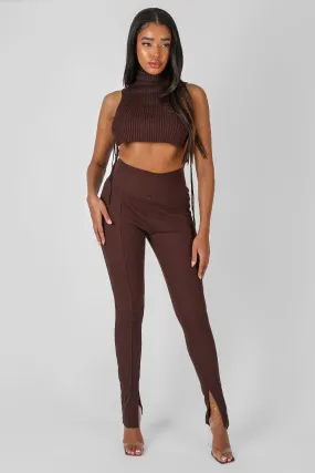 Split Hem Ribbed Legging Chocolate