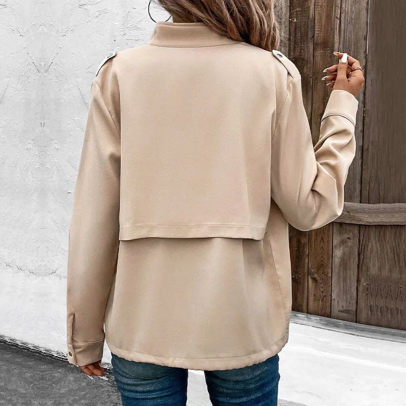 Stand Collar Solid Color Jackets Fall Wholesale Womens Clothing N3824112000033