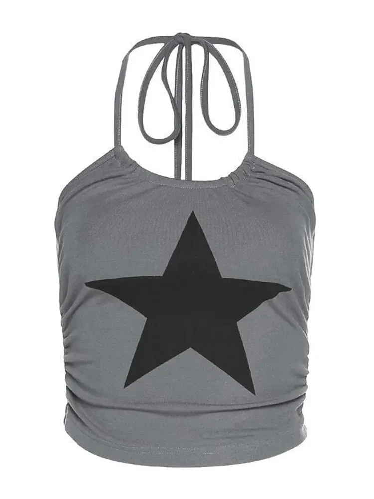 Star Print Halter Retro Crop Top