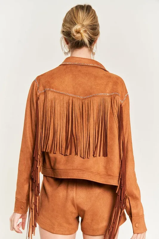 Suede studded fringe jacket PLUS SIZE