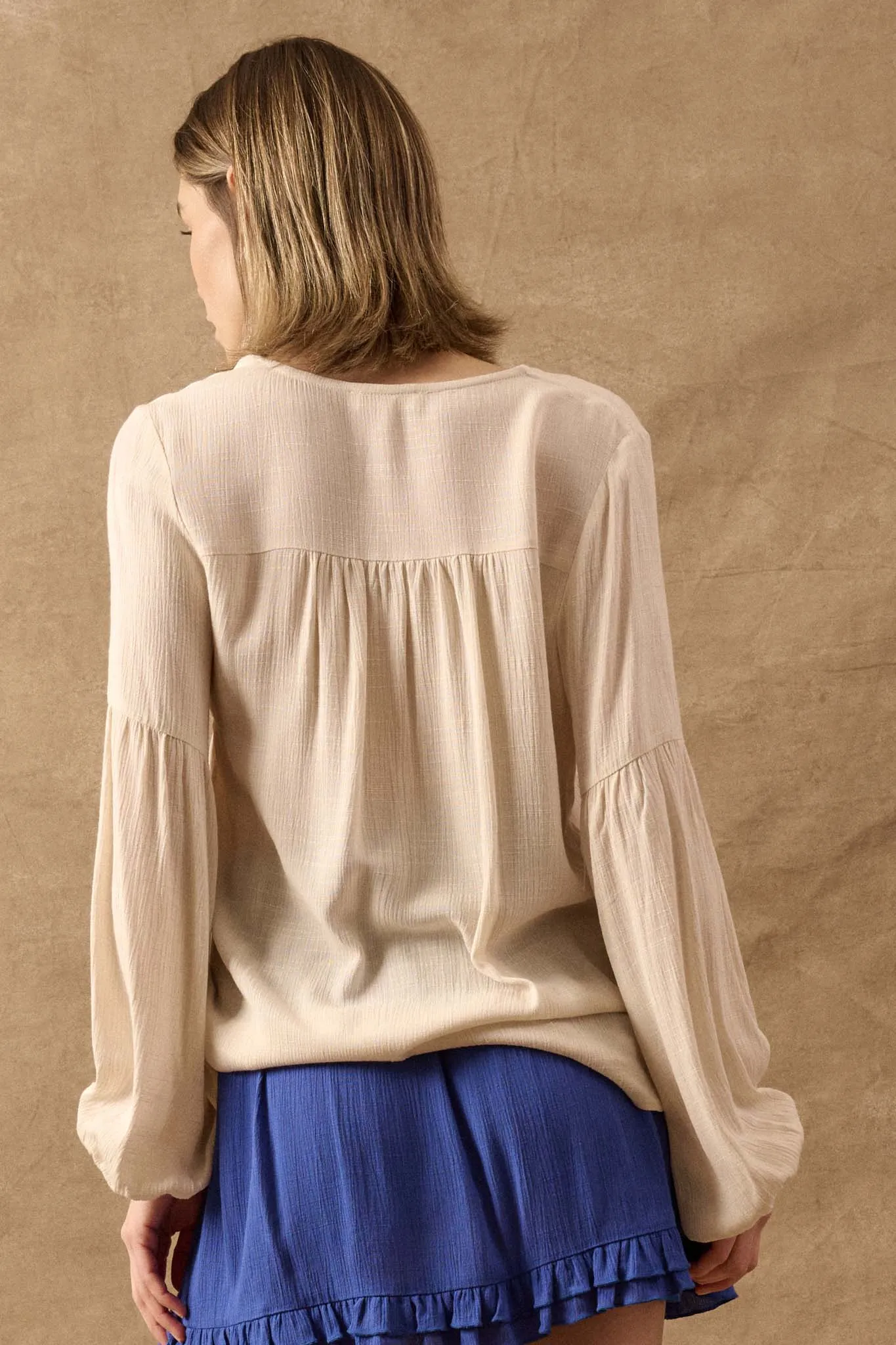 True Nature Balloon-Sleeve Pocket Peasant Top