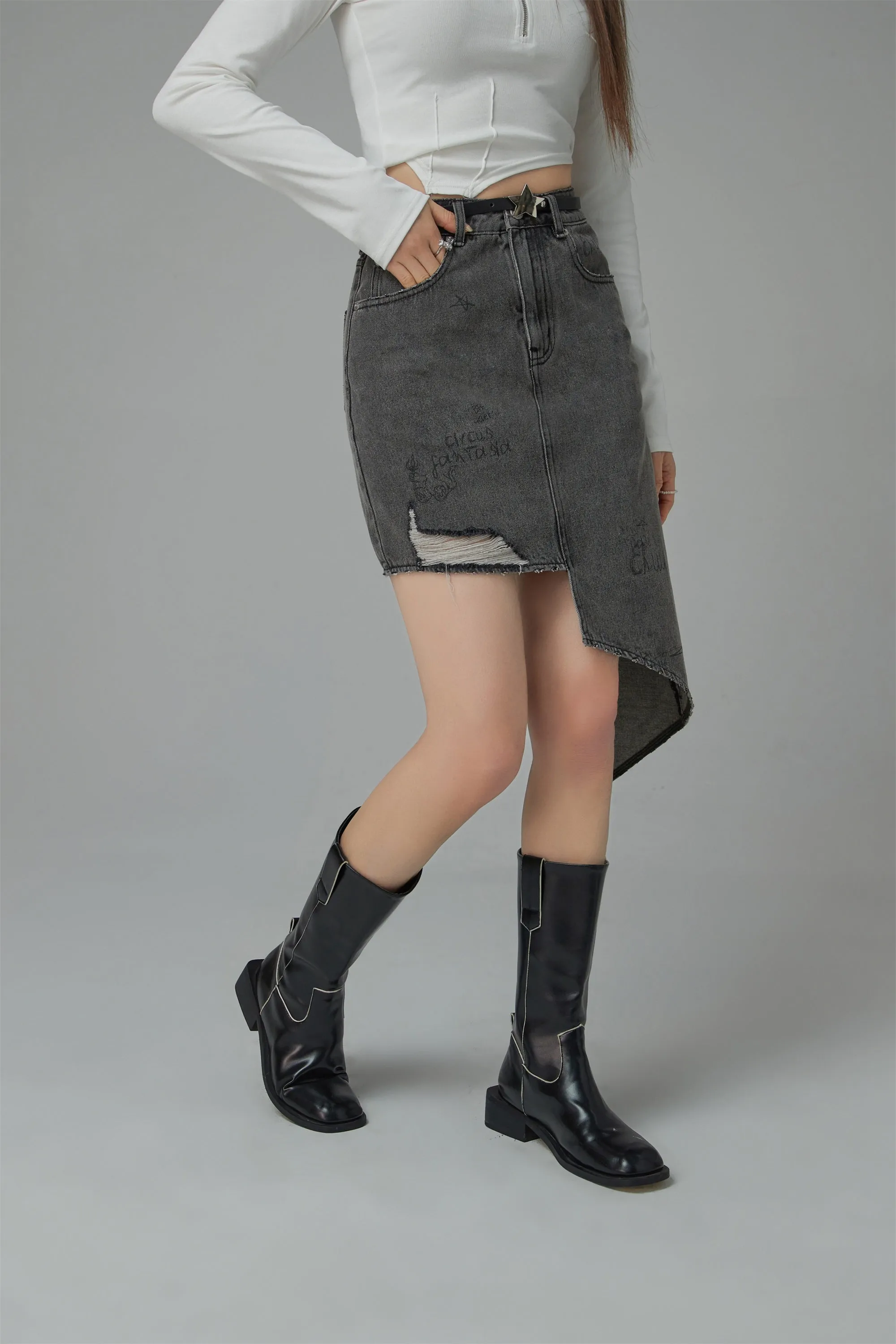 Unbalanced Denim Skirt