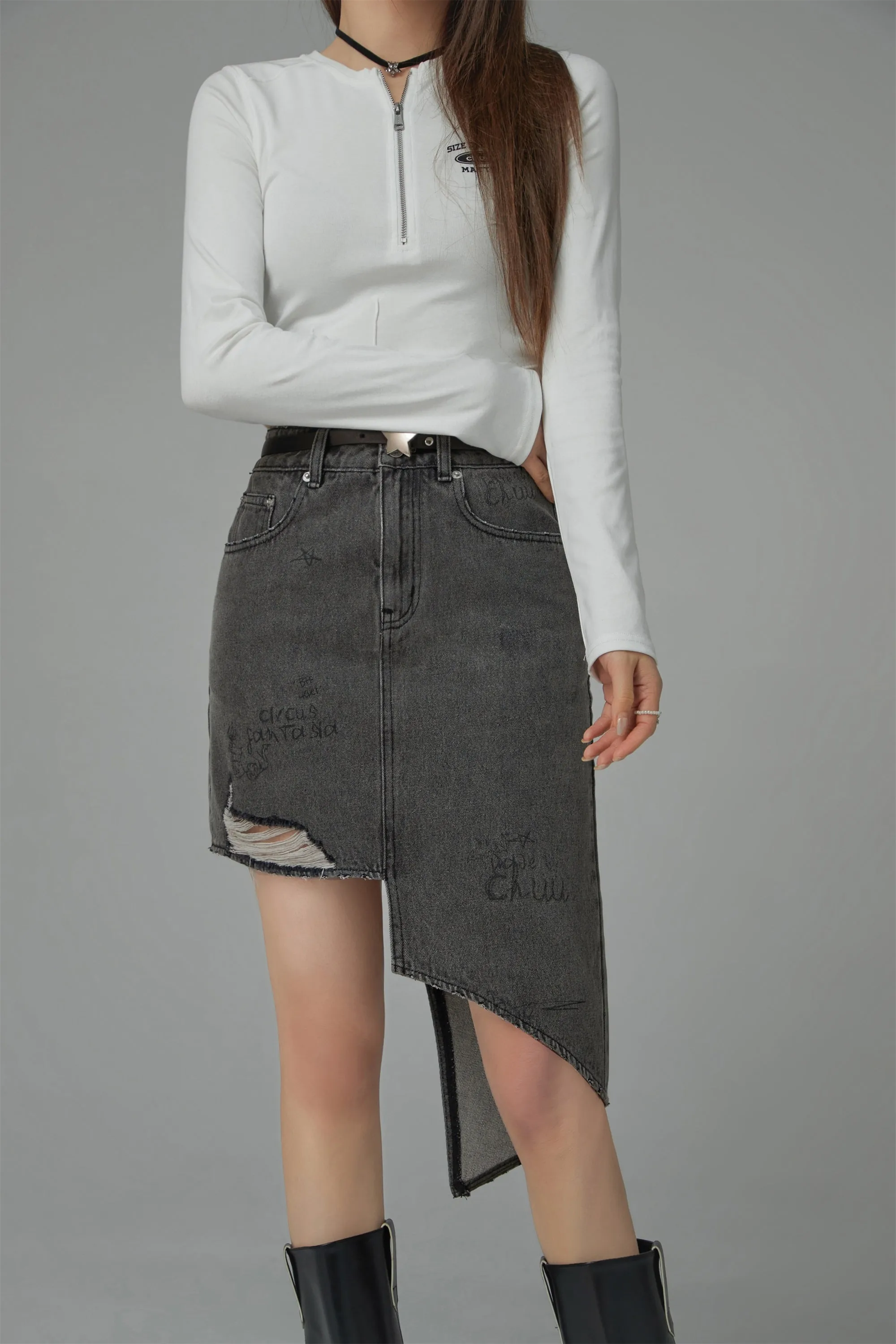 Unbalanced Denim Skirt