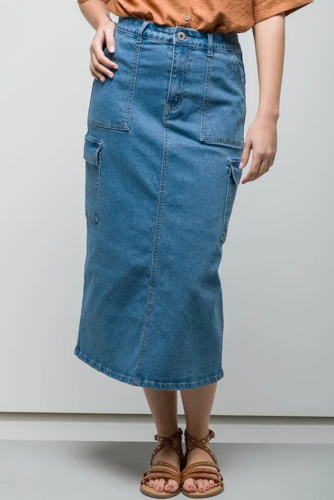 Utility Denim Skirt Mid Blue