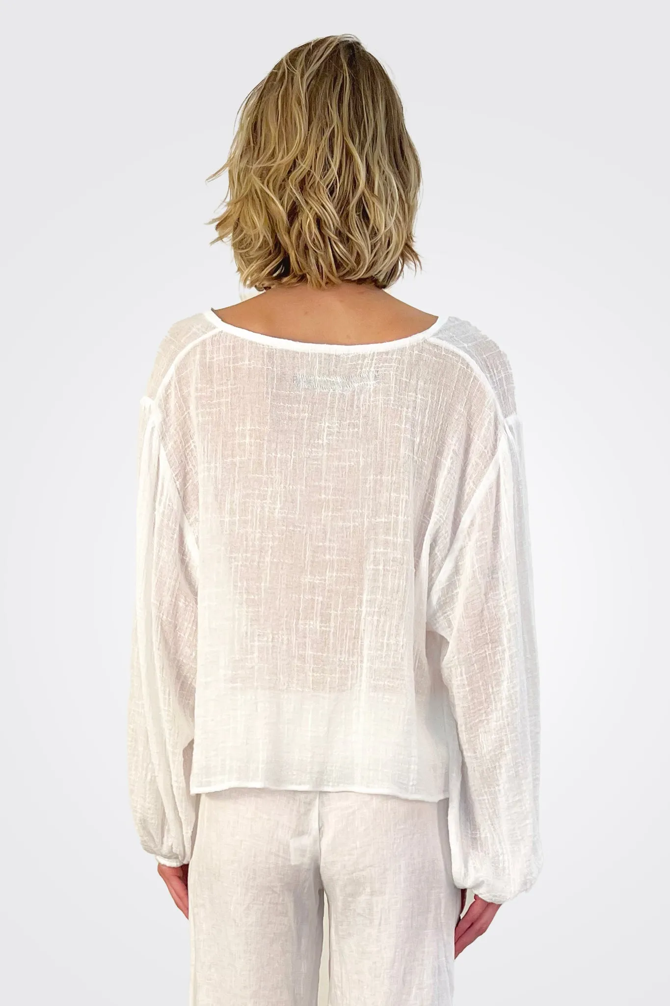 V Neck Modern Peasant Blouse - Cloud