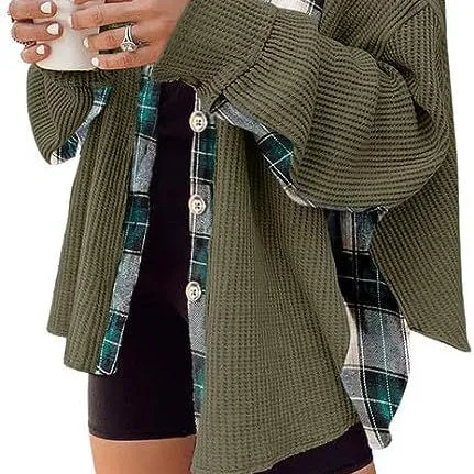 Waffle Patchwork Shirt Jackets Cardigan Wholesale Womens Clothing N3823100900003