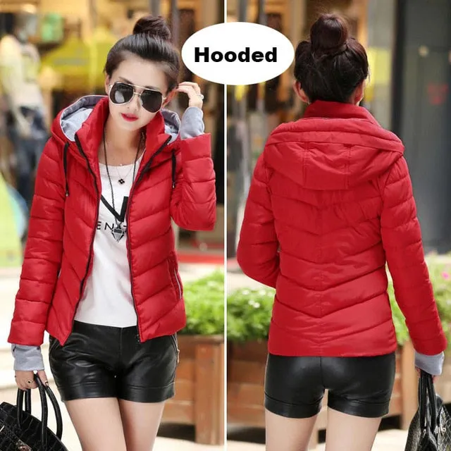 Winter Jacket women Plus Size Womens Parkas Thicken Outerwear solid hooded Coats Short Female Slim Cotton padded basic tops