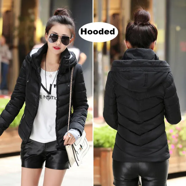 Women's Parkas Thicken Outerwear Solid hooded Coats Short Slim Cotton Padded Jacket