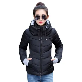 Women's Parkas Thicken Outerwear Solid hooded Coats Short Slim Cotton Padded Jacket