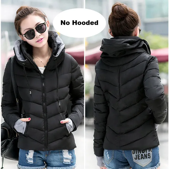 Women's Parkas Thicken Outerwear Solid hooded Coats Short Slim Cotton Padded Jacket