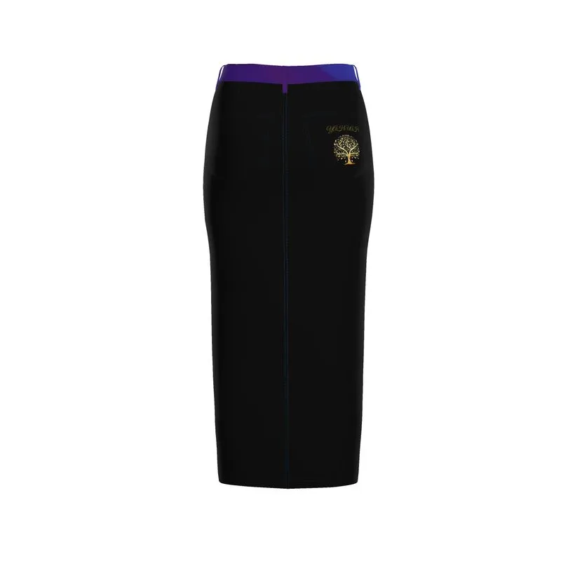 Yahuah-Tree of Life 01 Royal Designer Denim Maxi Skirt